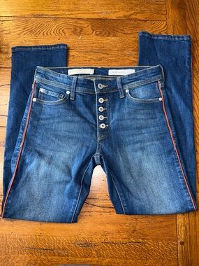 Pilcro and the Letterpress Straight-Leg Jeans in Blue with Coral Stripe